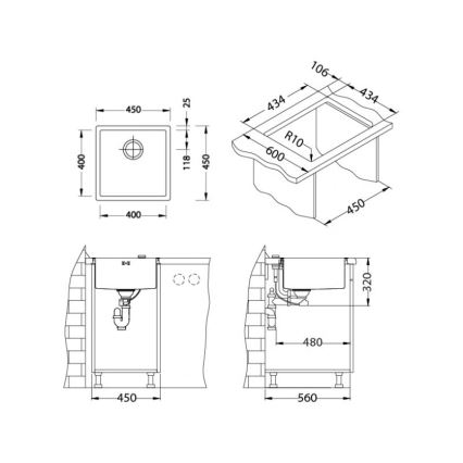 ALVEUS 1103319 - Keittiön pesuallas QUADRIX 45x45 cm monarch kulta