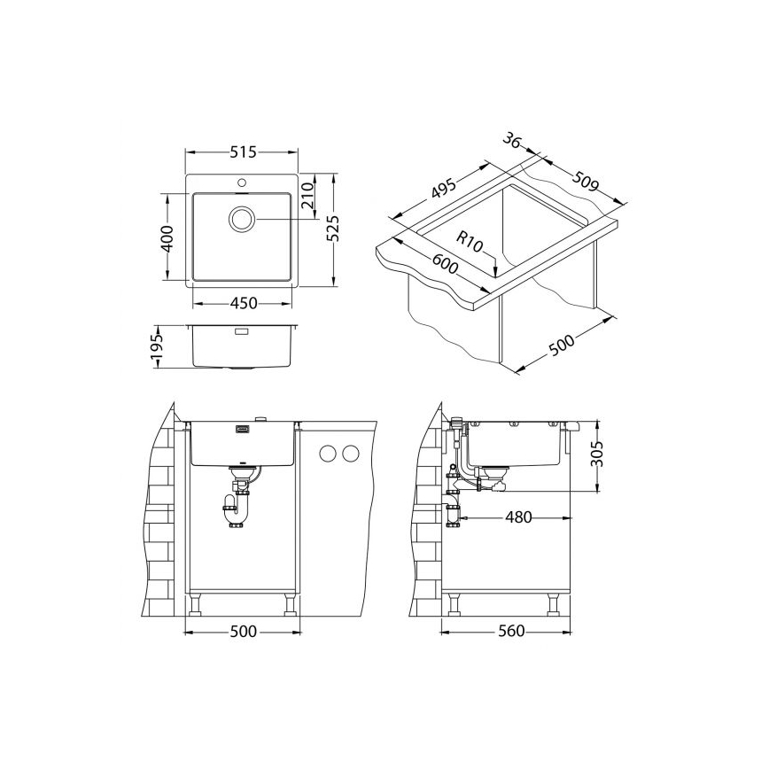ALVEUS 1107052 - Keittiön pesuallas PURE 52,5x51,5 cm ruostumaton/pronssi