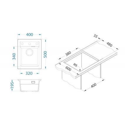 ALVEUS 1139079 - Keittiön pesuallas ATROX 50x40 cm graniitti/valkoinen