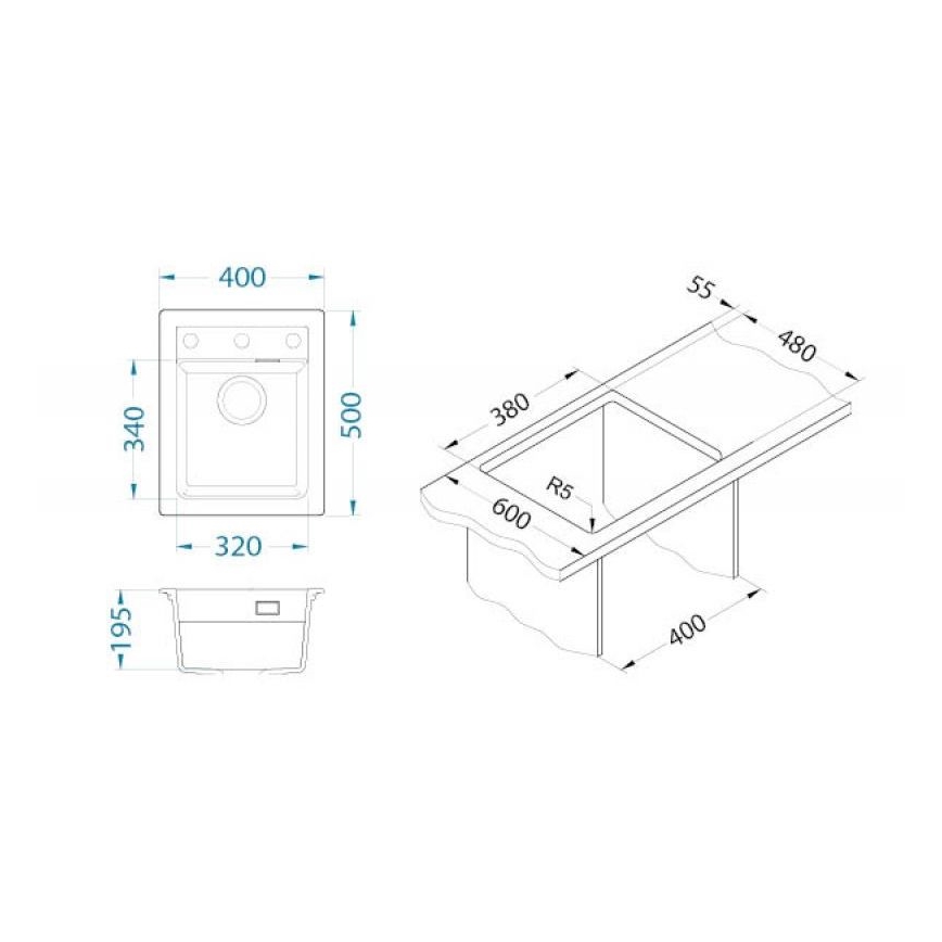 ALVEUS 1139079 - Keittiön pesuallas ATROX 50x40 cm graniitti/valkoinen