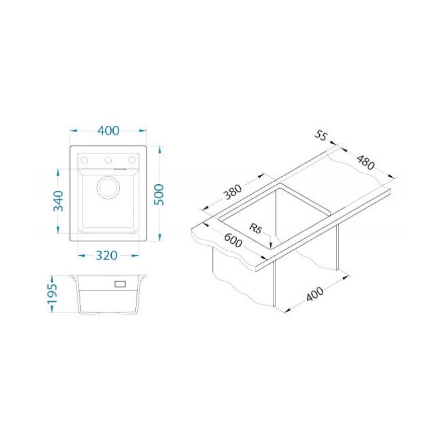 ALVEUS 1139769 - Keittiön pesuallas ATROX 50x40 cm graniitti/beige