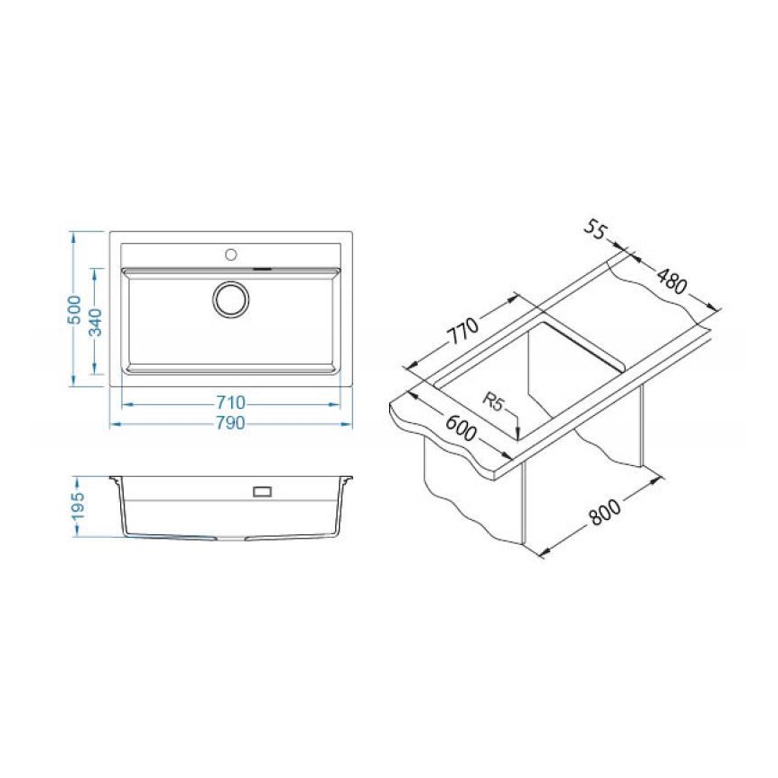 ALVEUS 1140443 - Keittiön pesuallas ATROX 79x50 cm graniitti/valkoinen