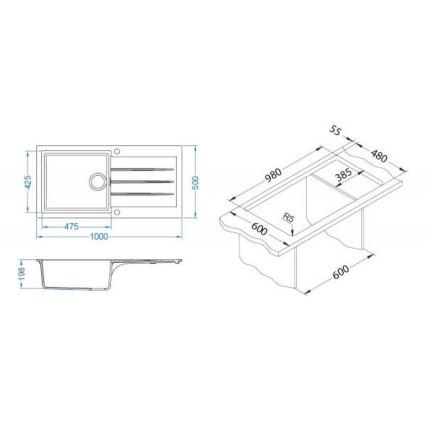 ALVEUS 1140598 - Keittiön pesuallas CADIT 100x50 cm graniitti/musta