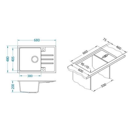 ALVEUS 1149126 - Keittiön pesuallas INTERMEZZO 68x48 cm graniitti/musta