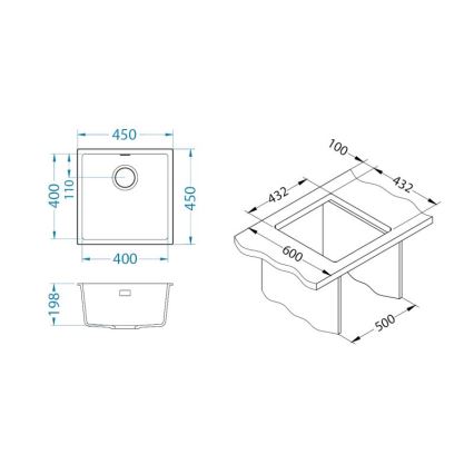 ALVEUS 1150044 - Keittiön pesuallas OMNI 45x45 cm graniitti/valkoinen