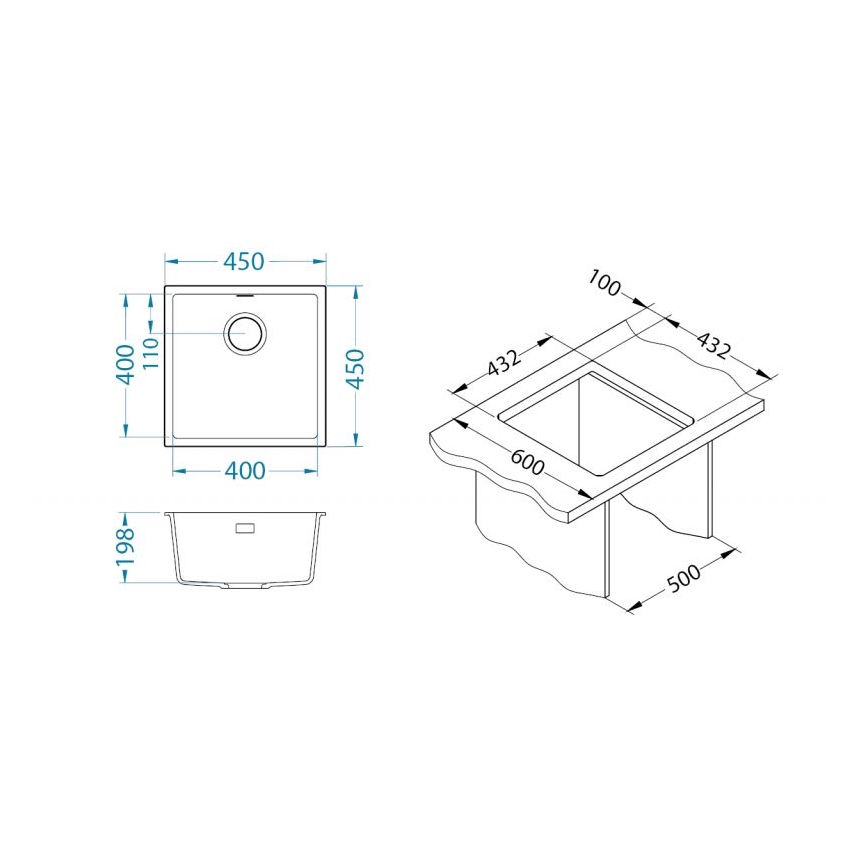 ALVEUS 1150044 - Keittiön pesuallas OMNI 45x45 cm graniitti/valkoinen