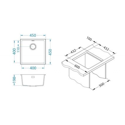 ALVEUS 1150048 - Keittiön pesuallas OMNI 45x45 cm graniitti/musta