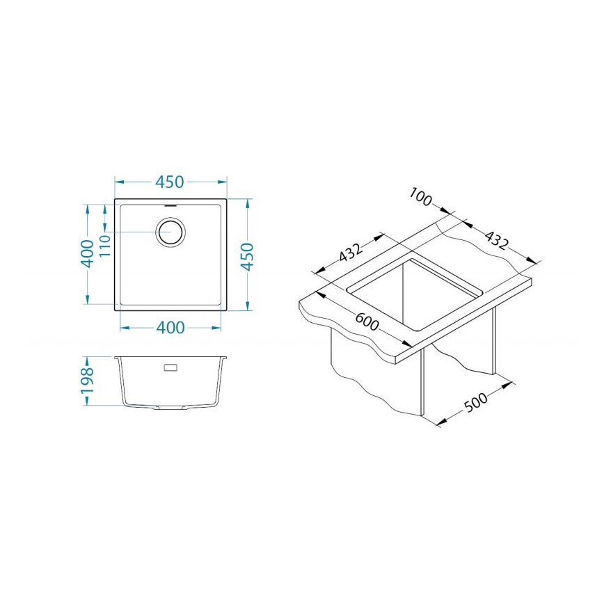 ALVEUS 1150048 - Keittiön pesuallas OMNI 45x45 cm graniitti/musta