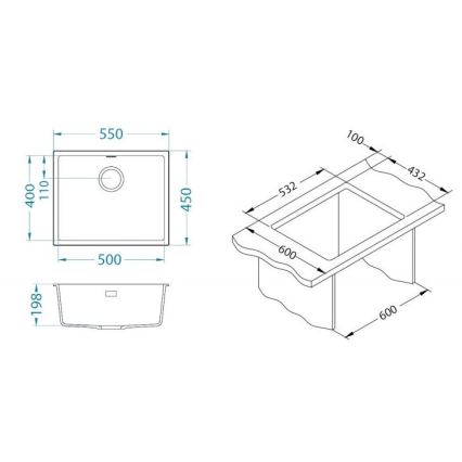 ALVEUS 1150051 - Keittiön pesuallas OMNI 55x45 cm graniitti/valkoinen