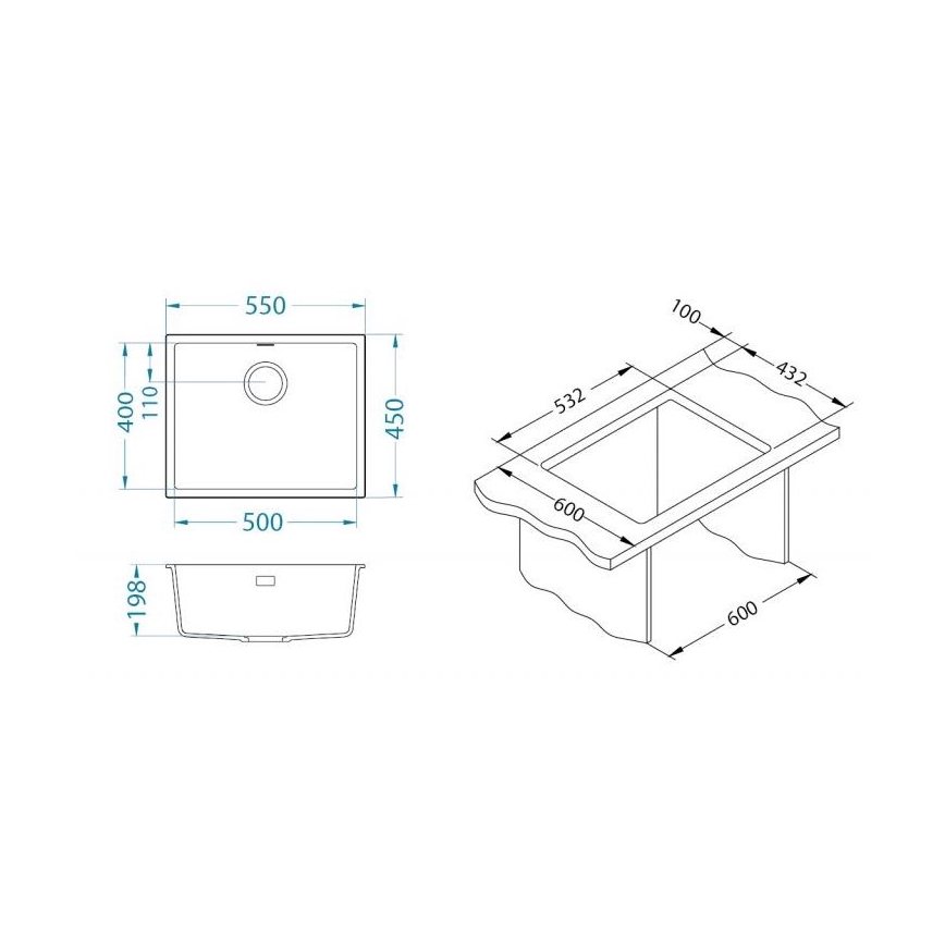 ALVEUS 1150051 - Keittiön pesuallas OMNI 55x45 cm graniitti/valkoinen
