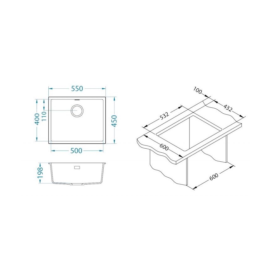 ALVEUS 1150057 - Keittiön pesuallas OMNI 55x45 cm graniitti/musta