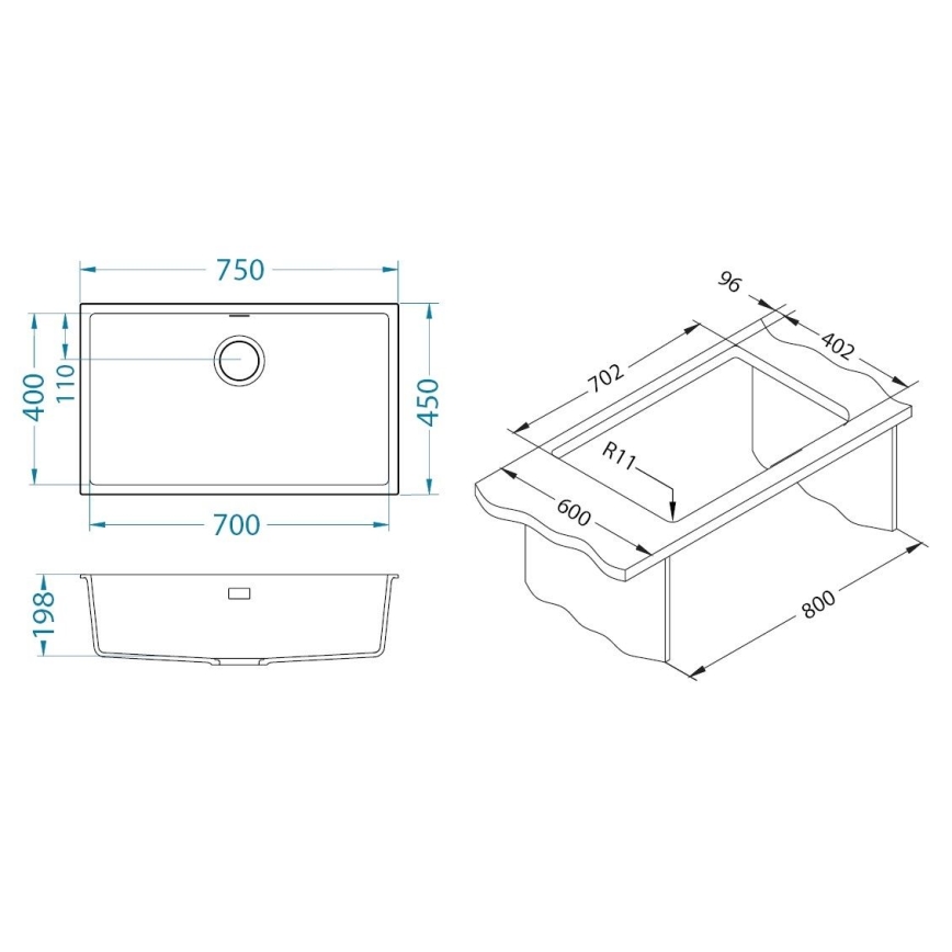 ALVEUS 1150058 - Keittiön pesuallas OMNI 75x45 cm graniitti/valkoinen