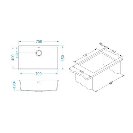 ALVEUS 1150064 - Keittiön pesuallas OMNI 75x45 cm graniitti/musta