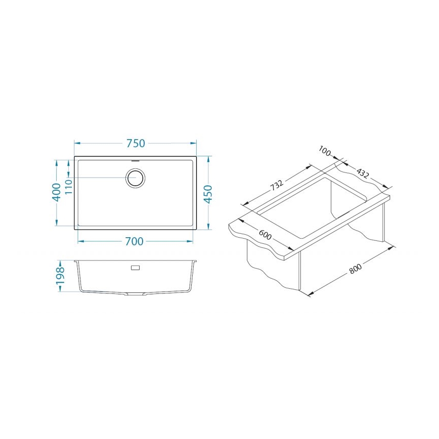 ALVEUS 1150064 - Keittiön pesuallas OMNI 75x45 cm graniitti/musta