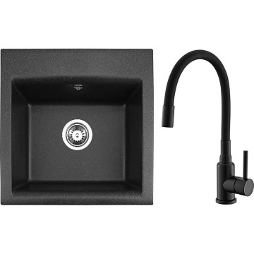 ALVEUS SETA23193 - Keittiöallas ATROX 50x50 cm + keittiöhana joustavalla juoksuputkella MINTAS 34 cm, graniitti/mattamusta