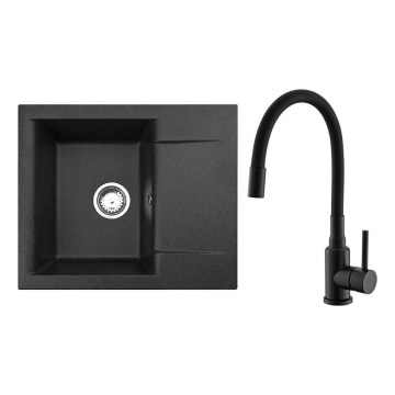 ALVEUS SETA23197 - Keittiöallas CADIT 59x50 cm + keittiöhana MINTAS 34 cm joustavalla juoksuputkella, graniitti/mattamusta