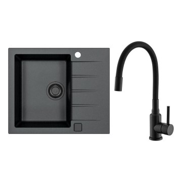 ALVEUS SETA23230 - Keittiöallas CADIT 59x50 cm + keittiöhana joustavalla kaarivarrella MINTAS 34 cm graniitti/mattamusta