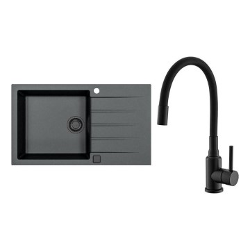 ALVEUS SETA23232 - Keittiöallas CADIT 86x50 cm + keittiöhana joustavalla juoksuputkella MINTAS 34 cm graniitti/mattamusta