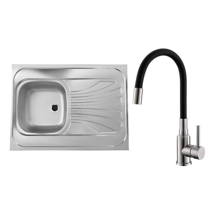 ALVEUS SETA24019 - Keittiöallas CLASSIC 80x60 cm + keittiöhana joustavalla juoksuputkella MINTAS 34 cm harjattu teräs/musta