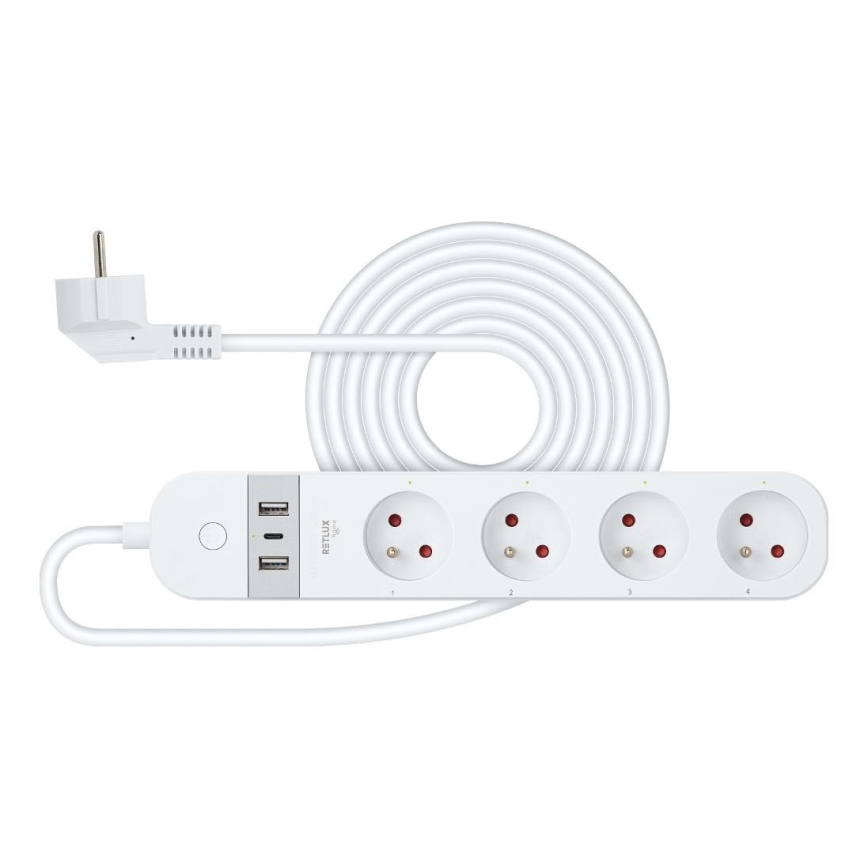 Älykäs jatko kaapeli kytkimellä 4Z Tyyppi E + 2x USB-A + 1x USB-C 1,5m Wi-Fi Tuya valkoinen