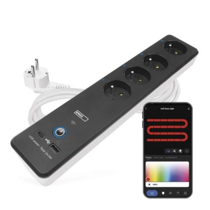 Älykäs jatko kaapeli kytkimellä GoSmart 4Z + 1xUSB-A + 1xUSB-C 2 m Wi-Fi Tuya