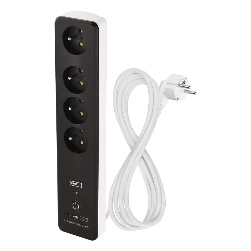 Älykäs jatko kaapeli kytkimellä GoSmart 4Z + 1xUSB-A + 1xUSB-C 2 m Wi-Fi Tuya