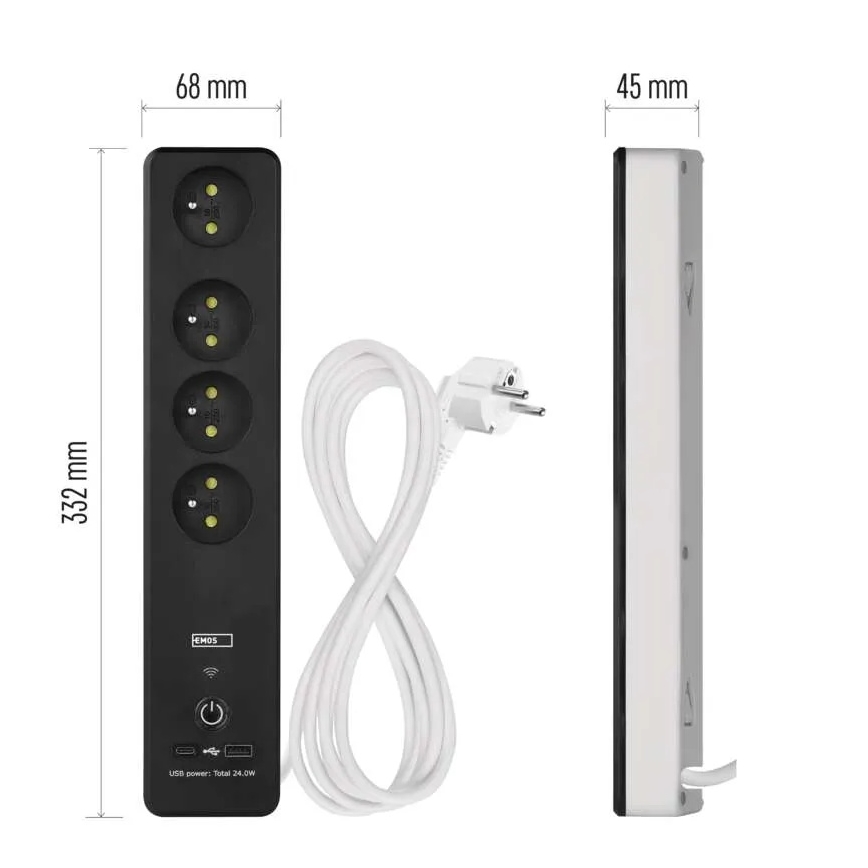 Älykäs jatko kaapeli kytkimellä GoSmart 4Z + 1xUSB-A + 1xUSB-C 2 m Wi-Fi Tuya