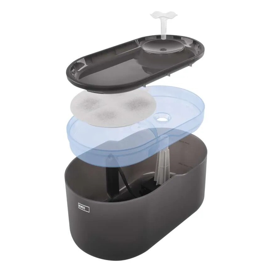 Älykäs suihkulähde lemmikeille 2,6 l/5V harmaa Wi-Fi