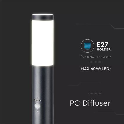 Anturilla varustettu ulkovalaisin 1xE27 / 60W / 230V IP44 110cm musta