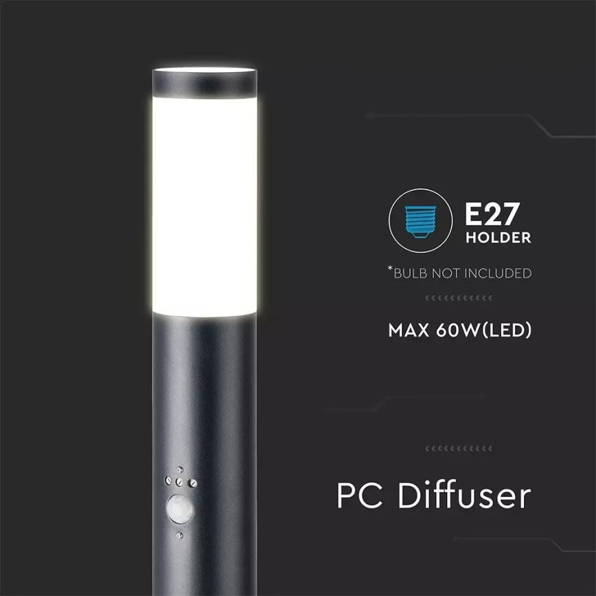 Anturilla varustettu ulkovalaisin 1xE27 / 60W / 230V IP44 110cm musta