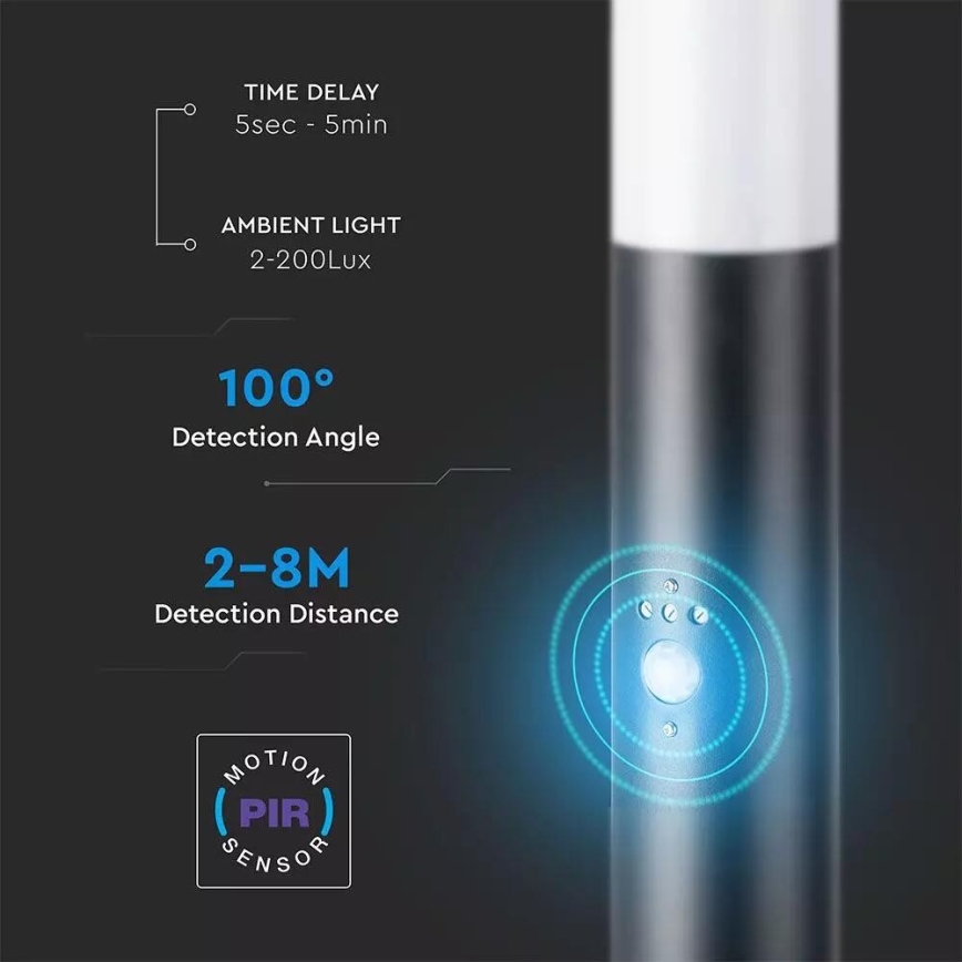 Anturilla varustettu ulkovalaisin 1xE27 / 60W / 230V IP44 110cm musta