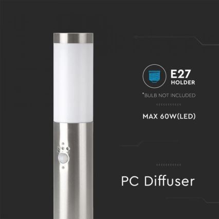 Anturilla varustettu ulkovalaisin 1xE27 / 60W / 230V IP44 45cm mattakromi