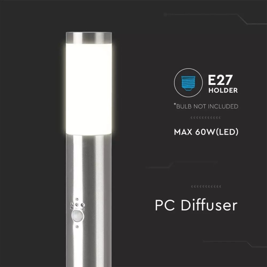 Anturilla varustettu ulkovalaisin 1xE27 / 60W / 230V IP44 80cm mattakromi