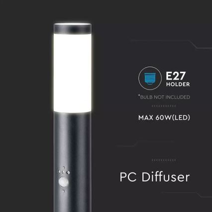 Anturilla varustettu ulkovalaisin 1xE27 / 60W / 230V IP44 80cm musta