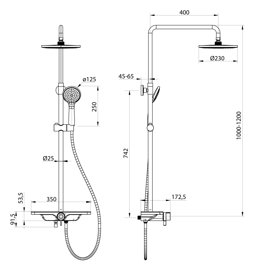 Aqualine - ARONA-suihkusetti suihkuhanalla, mattamusta