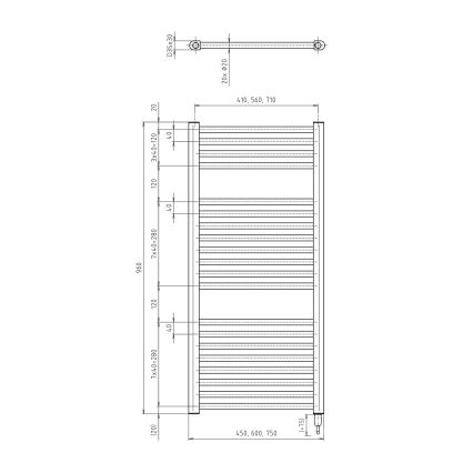 Aqualine - Kylpyhuoneen sähkö jäähdytin DIRECT-E 300W/230V 96 cm matta musta suora