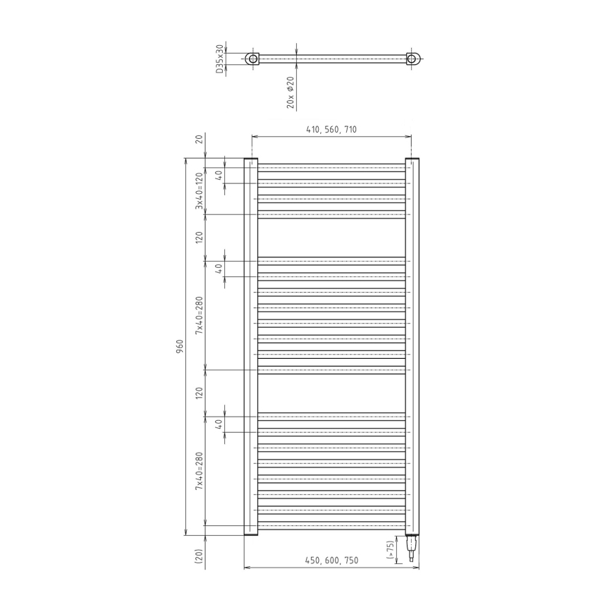 Aqualine - Kylpyhuoneen sähkö jäähdytin DIRECT-E 300W/230V 96 cm matta musta suora