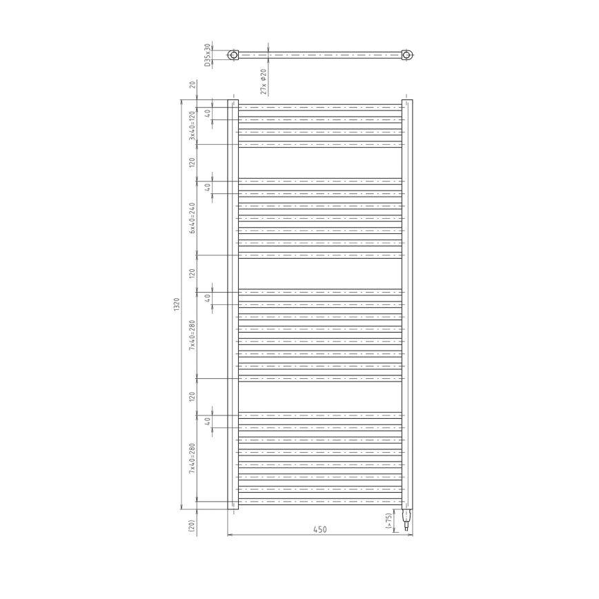 Aqualine - Kylpyhuoneen sähkö jäähdytin DIRECT-E 400W/230V 132 cm valkoinen suora