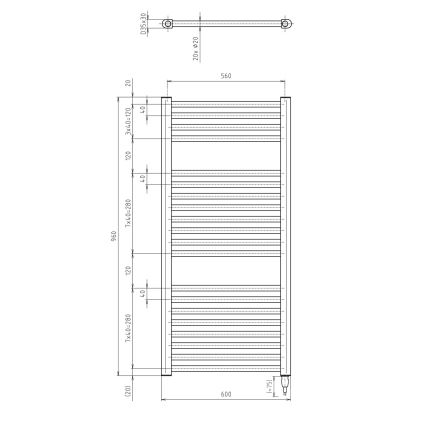 Aqualine - Kylpyhuoneen sähkö jäähdytin DIRECT-E 400W/230V 96 cm matta musta suora