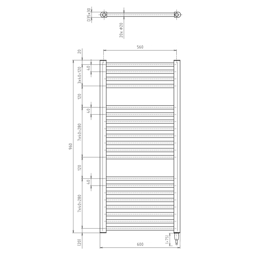 Aqualine - Kylpyhuoneen sähkö jäähdytin DIRECT-E 400W/230V 96 cm matta musta suora