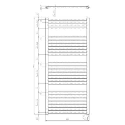 Aqualine - Kylpyhuoneen sähkö jäähdytin DIRECT-E 600W/230V 132 cm matta musta suora