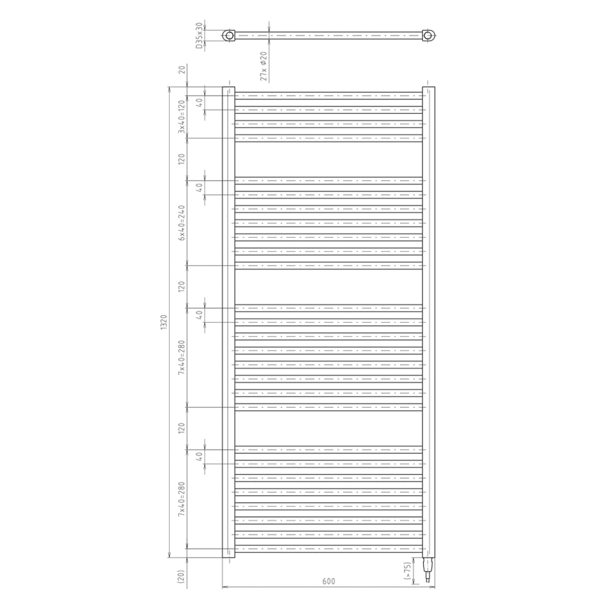 Aqualine - Kylpyhuoneen sähkö jäähdytin DIRECT-E 600W/230V 132 cm matta musta suora