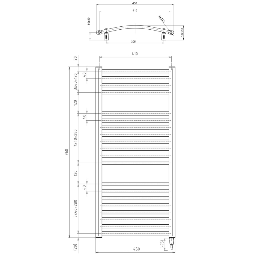 Aqualine - Kylpyhuoneen sähkö jäähdytin ORBIT-E 300W/230V 96 cm valkoinen pyöreä