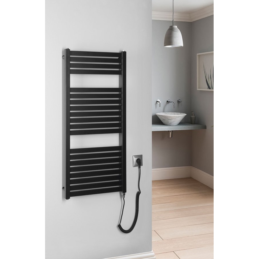 Aqualine - Kylpyhuoneen sähkö jäähdytin TONDI-E 300W/230V 97 cm matta musta suora