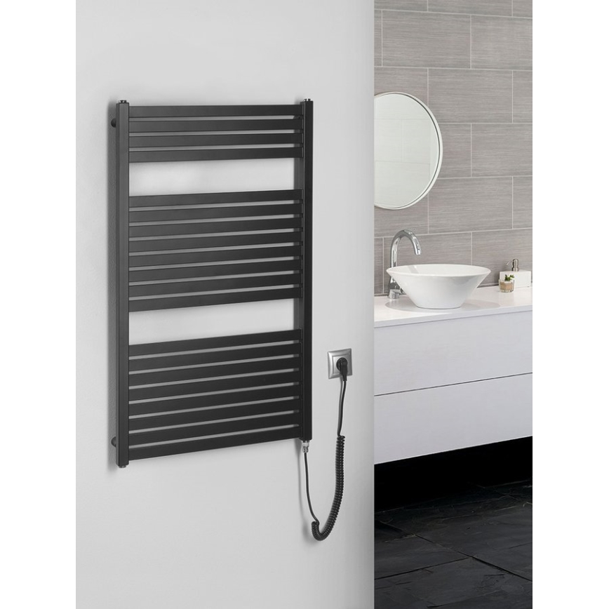Aqualine - Kylpyhuoneen sähkö jäähdytin TONDI-E 400W/230V 97 cm matta musta suora