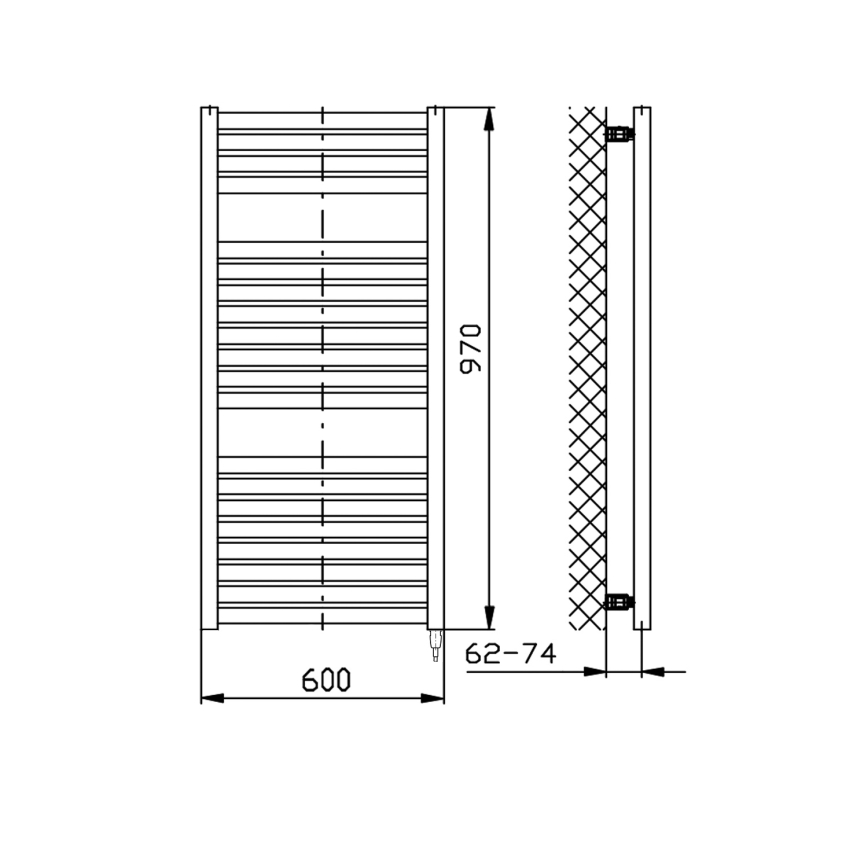 Aqualine - Kylpyhuoneen sähkö jäähdytin TONDI-E 400W/230V 97 cm matta musta suora