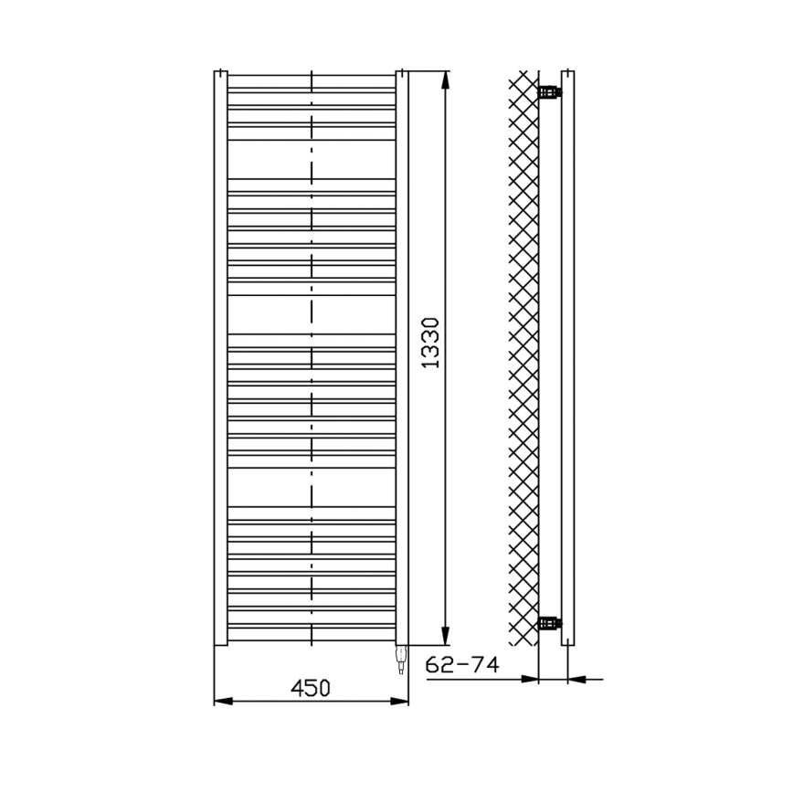 Aqualine - Kylpyhuoneen sähkö jäähdytin TONDI-E 500W/230V 133 cm valkoinen suora