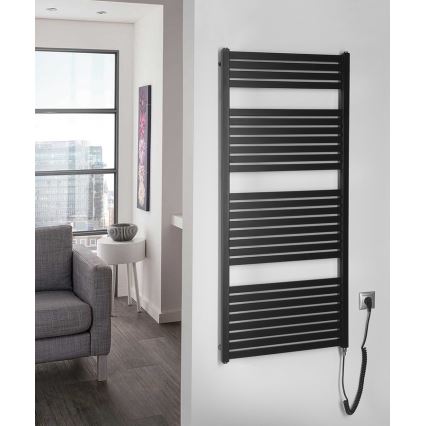Aqualine - Kylpyhuoneen sähkö jäähdytin TONDI-E 600W/230V 133 cm matta musta suora