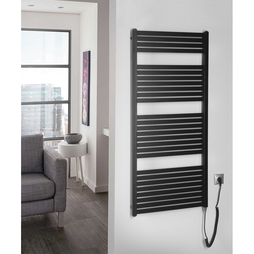 Aqualine - Kylpyhuoneen sähkö jäähdytin TONDI-E 600W/230V 133 cm matta musta suora