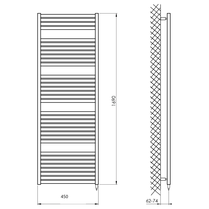 Aqualine - Kylpyhuoneen sähkö jäähdytin TONDI-E 600W/230V 169 cm matta musta suora